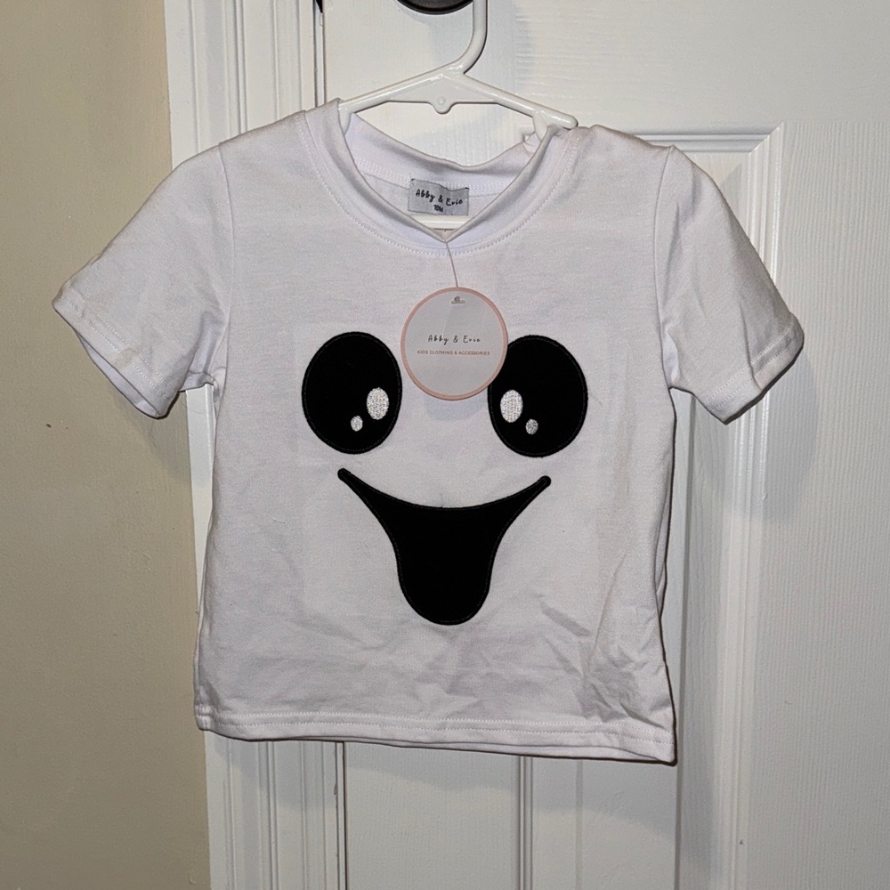 Abby&Evie White Tee with Black Smiley Face